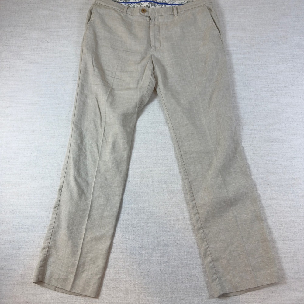 Tommy Bahama Mens Beige Linen Flat Front Straight Leg Trousers Pants 38x34